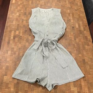 Madewell Striped Sleeveless Tie-Waist Romper White Size Small